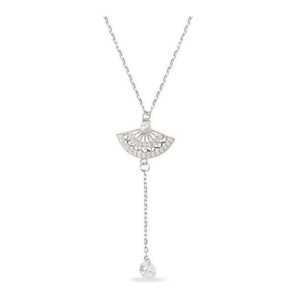 Blisse Allure Sterling Silver Fan Shaped Lariat Necklace.
