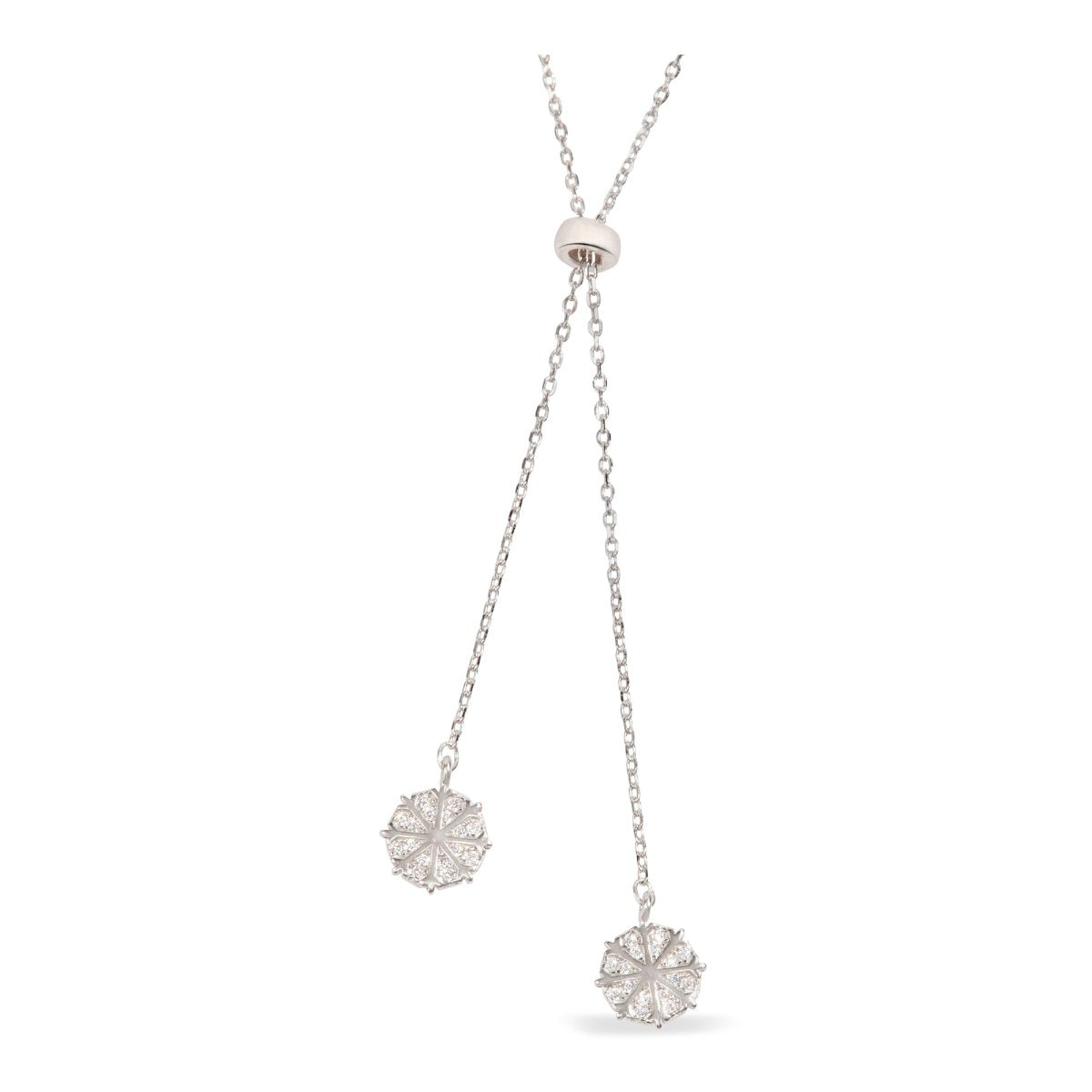 Blisse Allure Sterling Silver Dual Circular Drop Necklace.