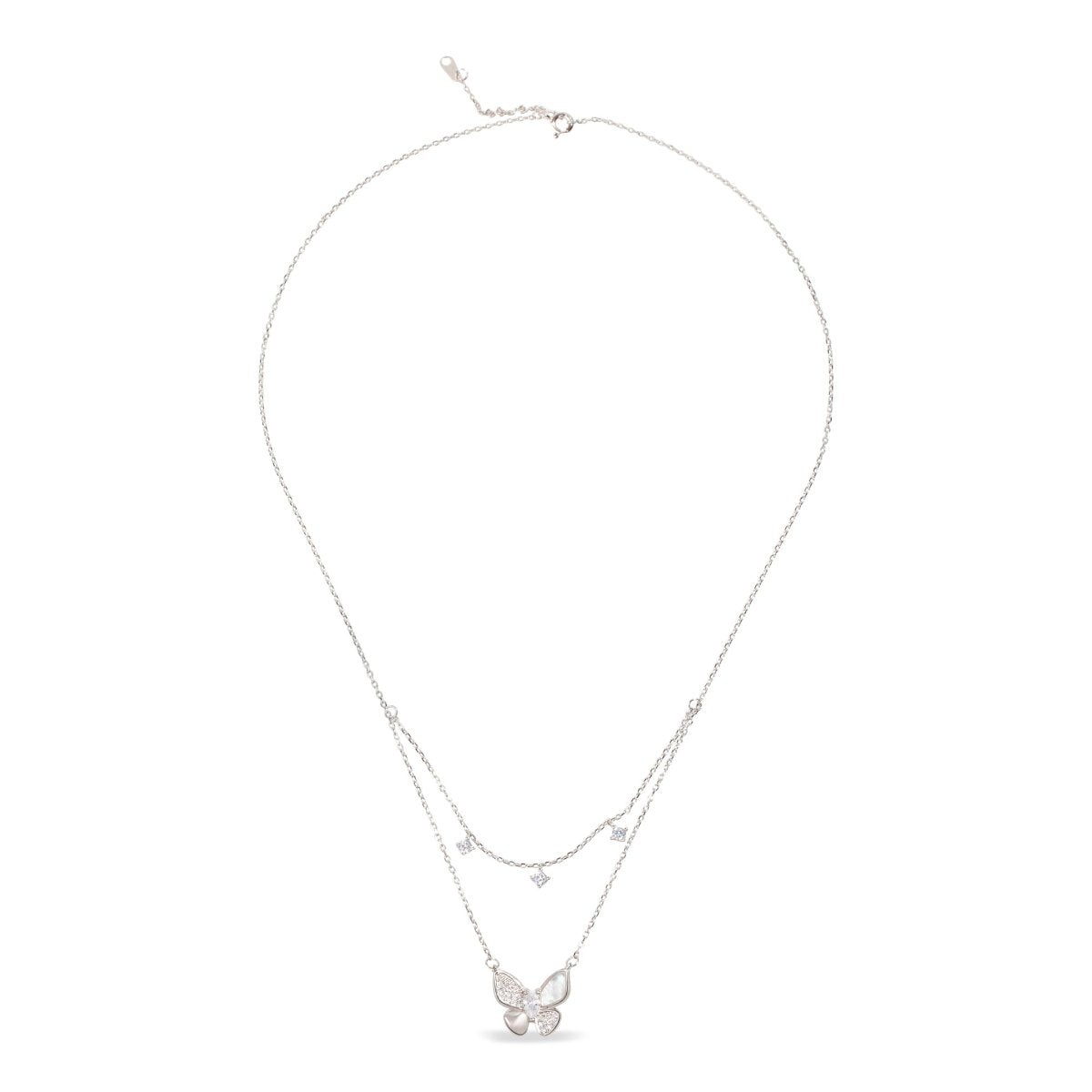 Blisse Allure Sterling Silver Butterfly Motif Layered Necklace.