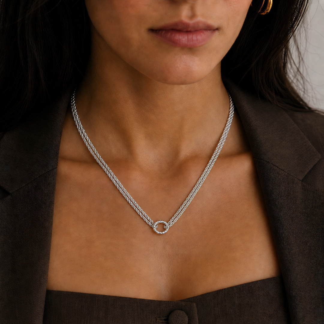 BlisseAllure – 925 Sterling Silver Dual Strand Infinity Knot Necklace