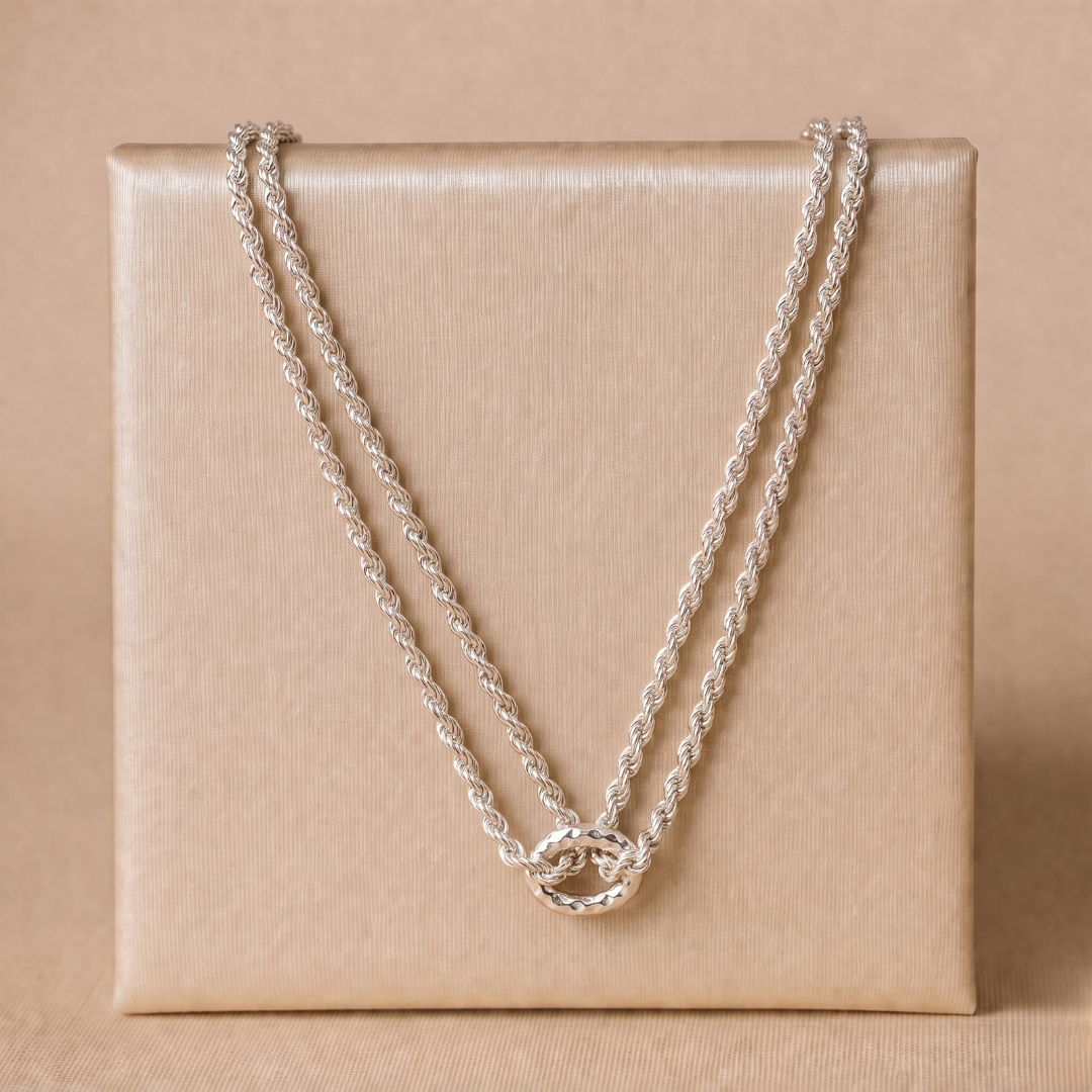 BlisseAllure – 925 Sterling Silver Dual Strand Infinity Knot Necklace
