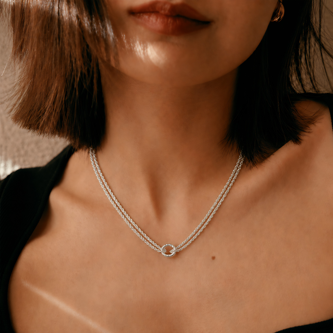 BlisseAllure – 925 Sterling Silver Dual Strand Infinity Knot Necklace