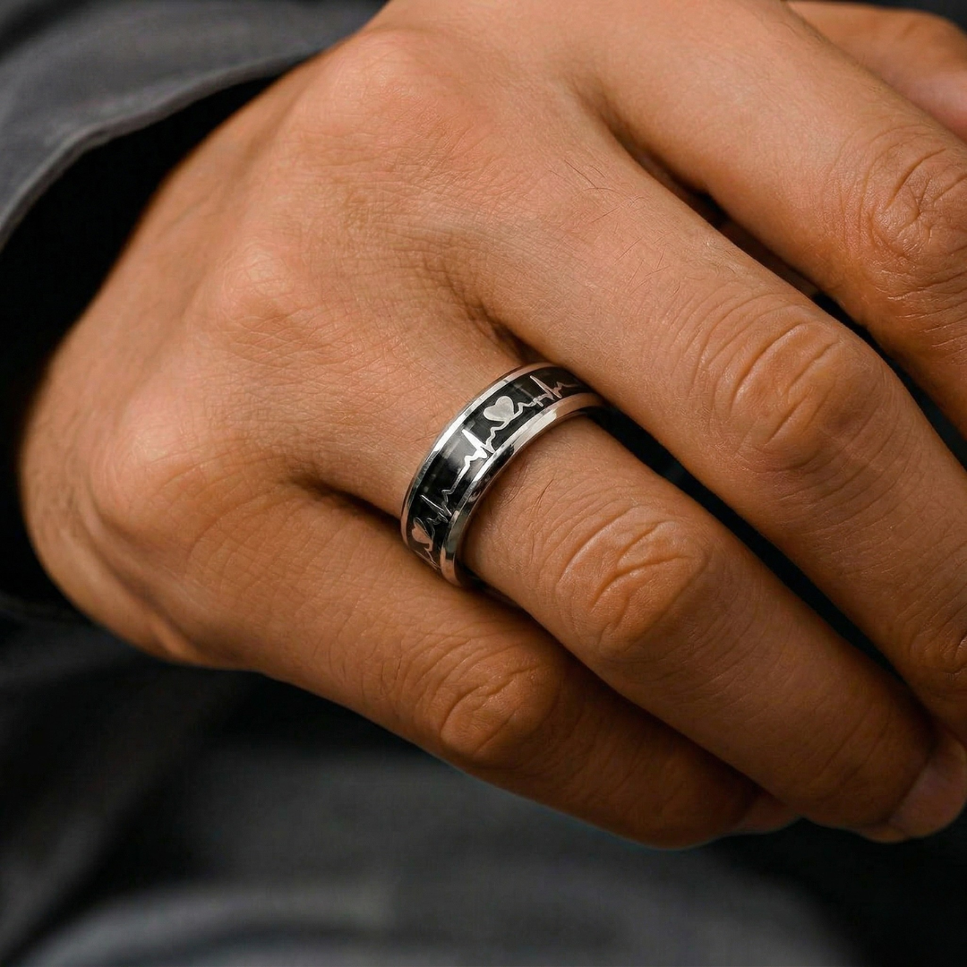 Vital Rhythm Ring with Black Inlay For Men