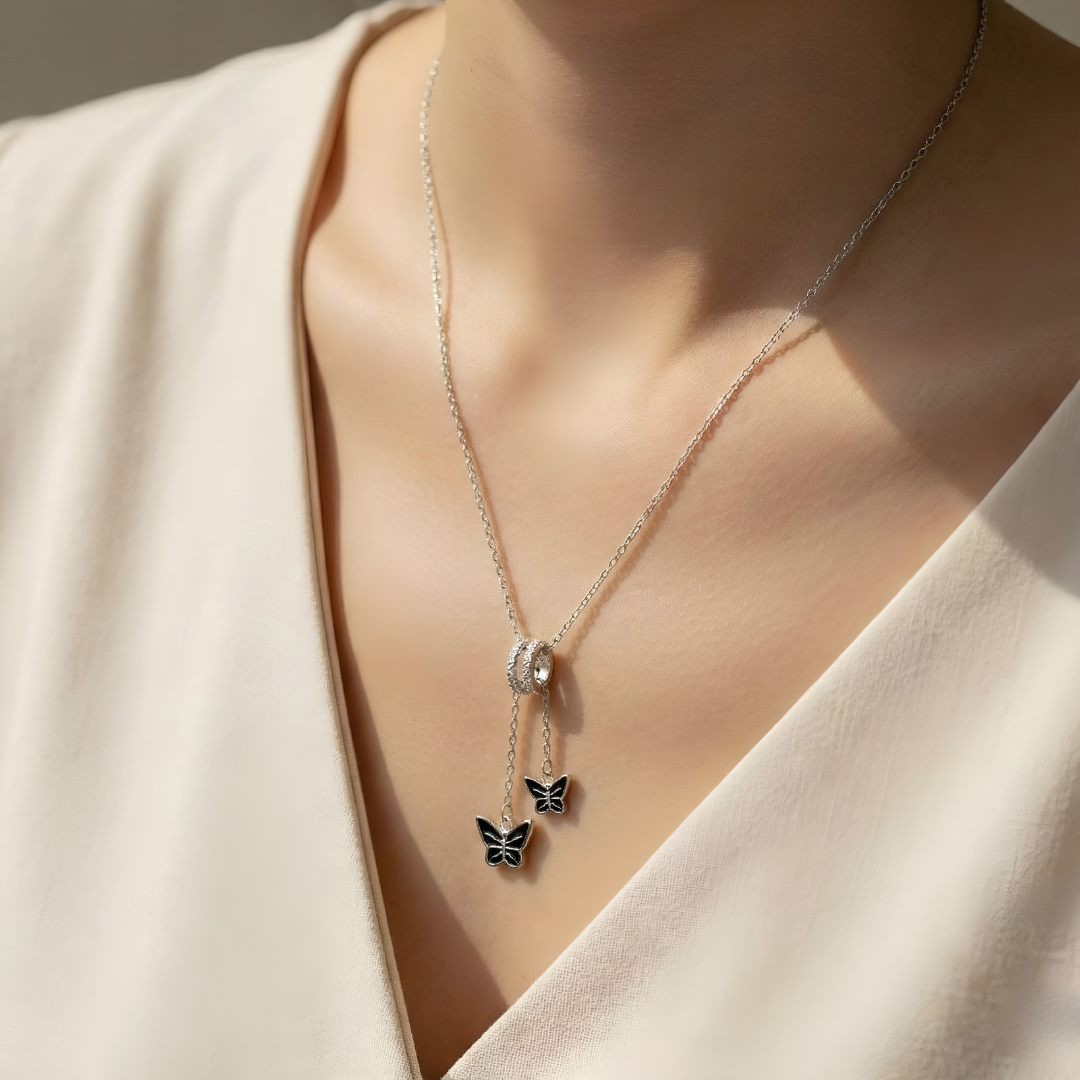 Blisse Allure Sterling Silver Butterfly Lariat Necklace