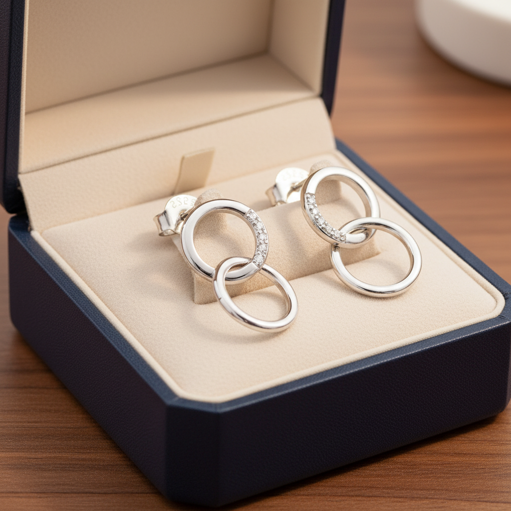 Blisse Allure Sterling Silver Interlinked Circle Earrings