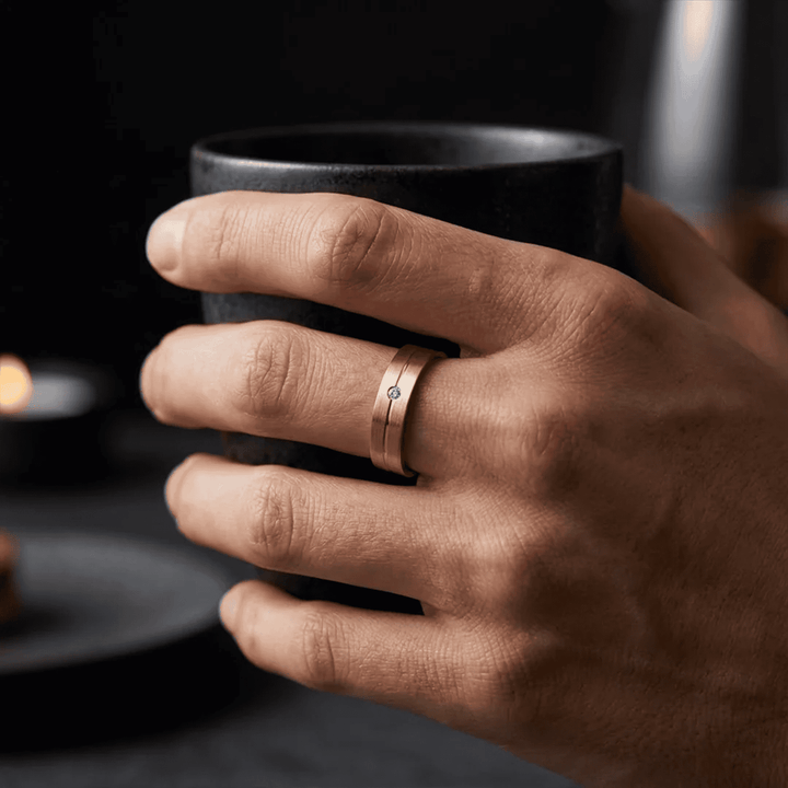 Ring with Warm Gold-Toned Finish & Single Stone Accent For Men - Blisseallure.in