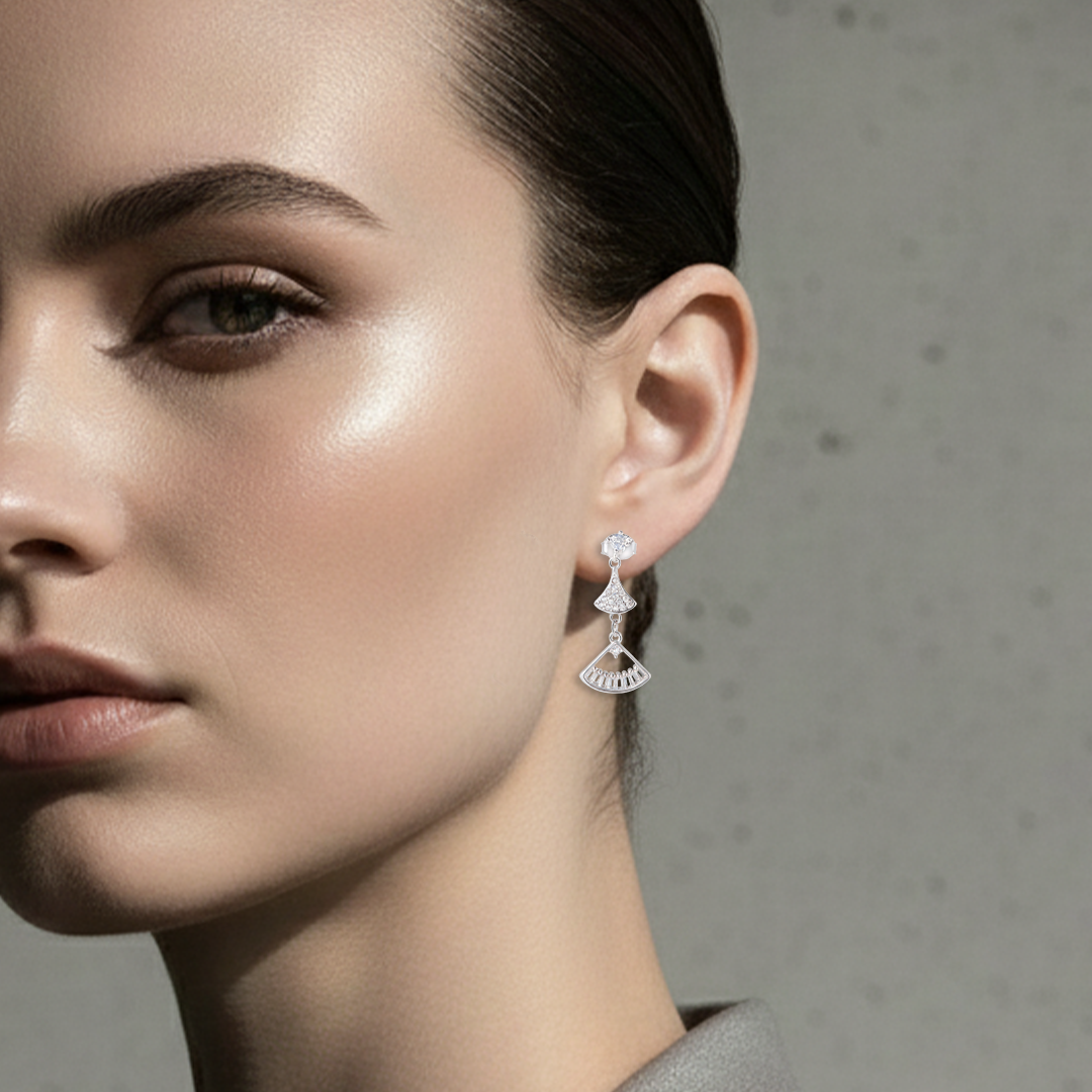 Blisse Allure Sterling Silver Fan Shaped Mosaic Drop Earrings