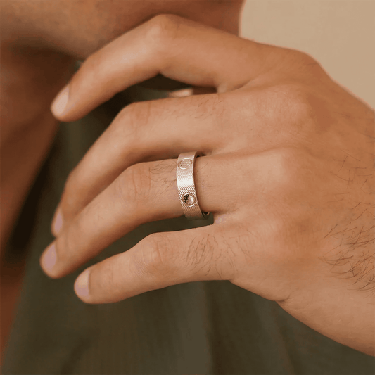 Textured Band Ring with Hammered Dot Accents For Men - Blisseallure.in