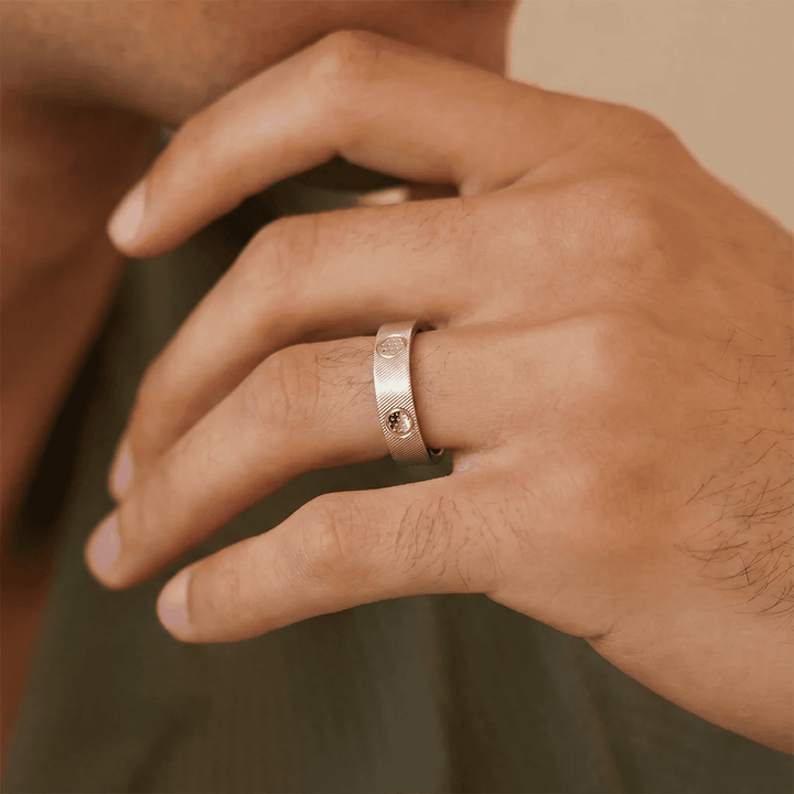 Textured Band Ring with Hammered Dot Accents For Men - Blisseallure.in