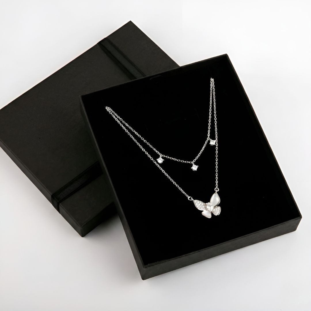Blisse Allure Sterling Silver Butterfly Motif Layered Necklace