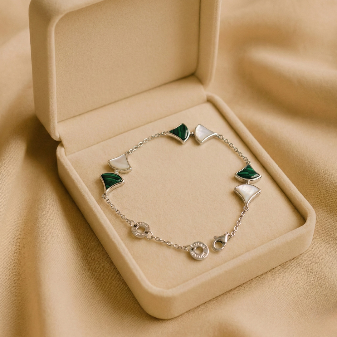 Blisse Allure Mother of Pearl with Malachite Sterling Silver Bracelet