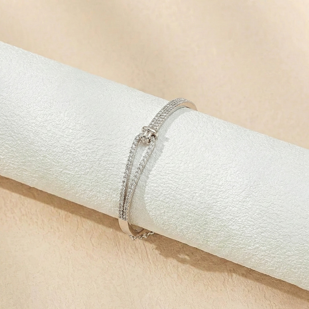 Silver victorian bangle bracelet studded in white zircon