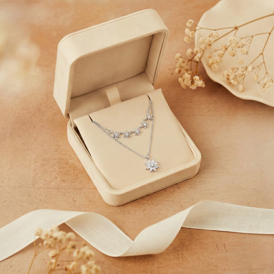 Blisse Allure Sterling Silver Clavicle Layered Flower Necklace