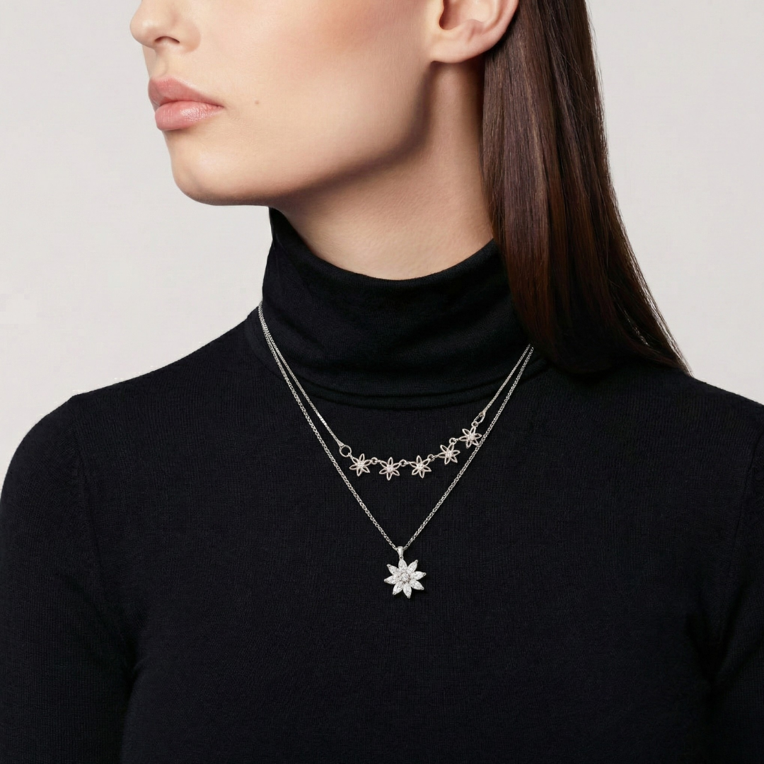Blisse Allure Sterling Silver Clavicle Layered Flower Necklace