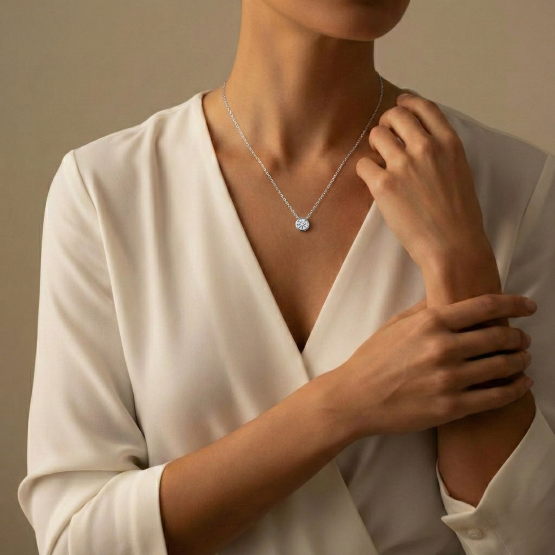 Blisse Allure Sterling Silver Bezel set Pendant Necklace