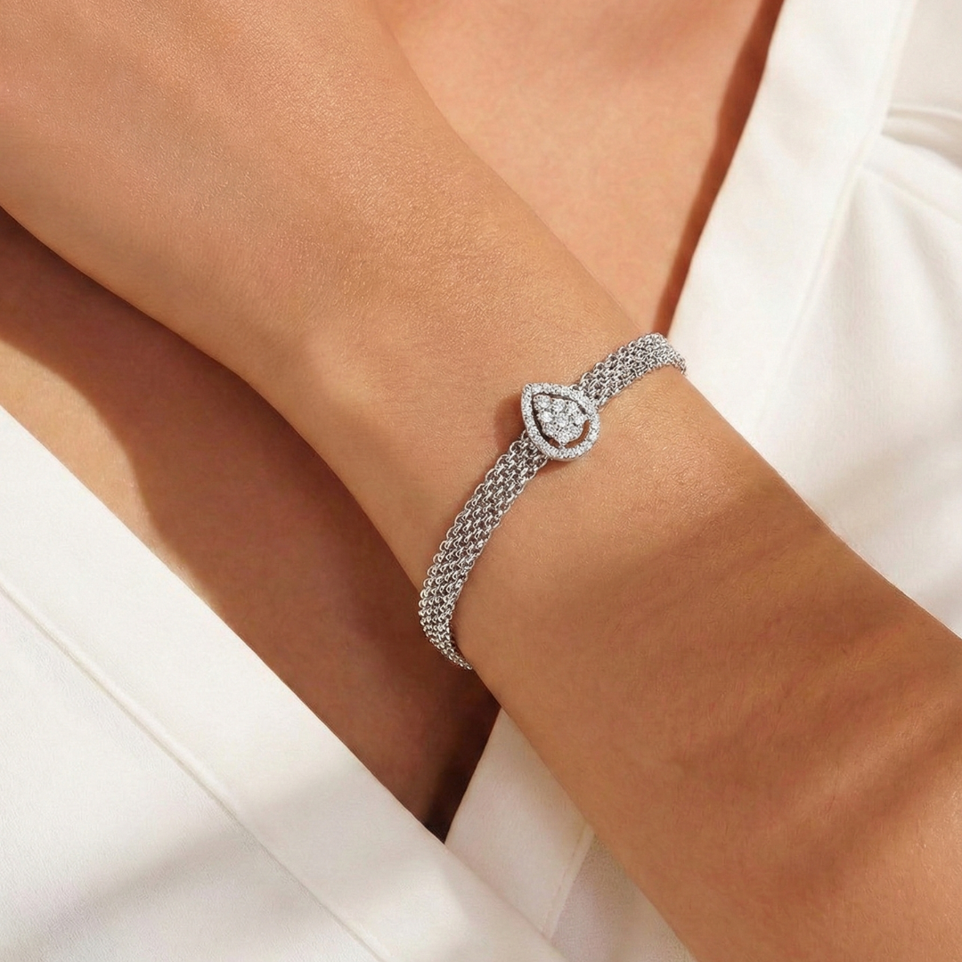 Blisse Allure Sterling Silver Pear shaped Cz Mesh linked Bracelet