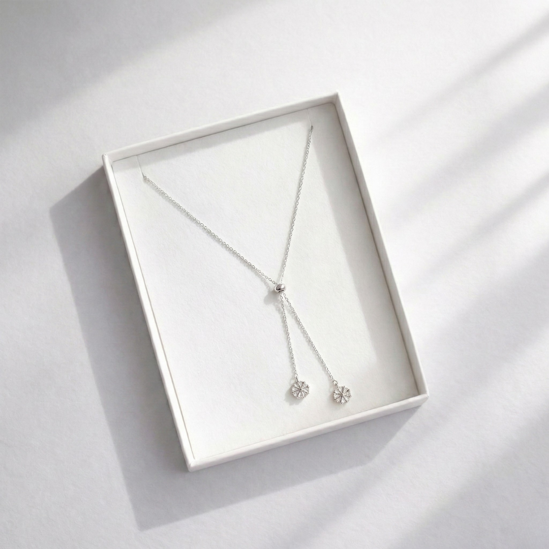 Blisse Allure Sterling Silver Dual Circular Drop Necklace