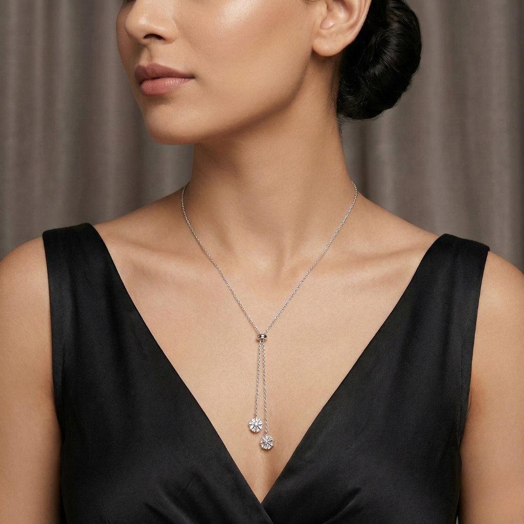 Blisse Allure Sterling Silver Dual Circular Drop Necklace