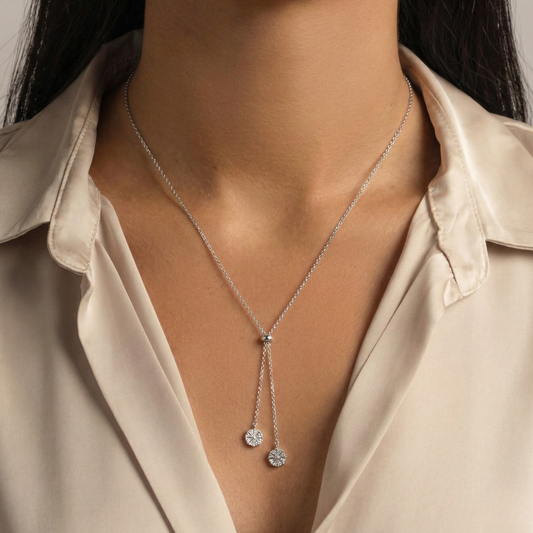 Blisse Allure Sterling Silver Dual Circular Drop Necklace