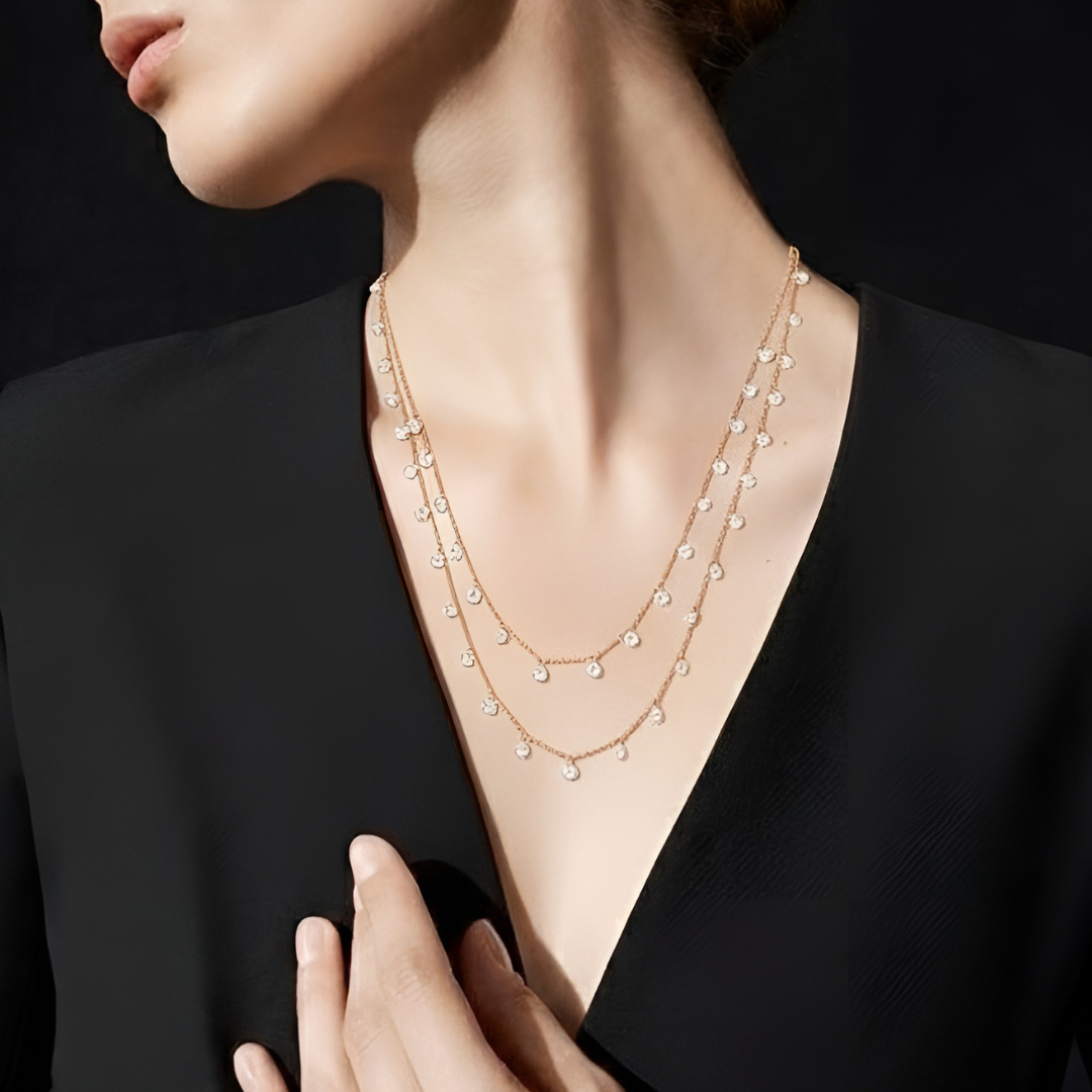 Magnificent sterling silver classic rose gold layered queens necklace.