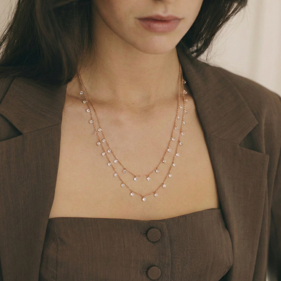 Magnificent sterling silver classic rose gold layered queens necklace.