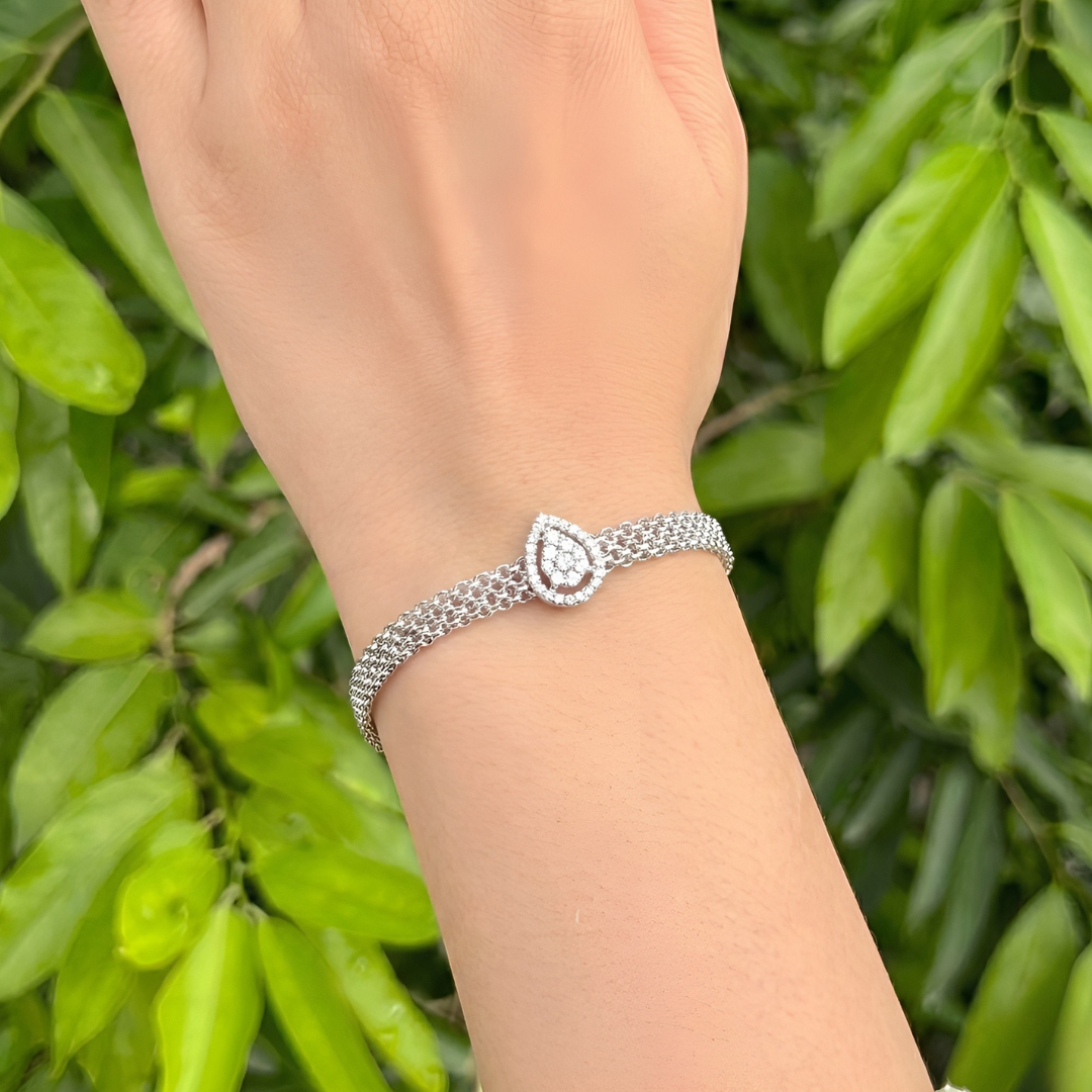 Blisse Allure Sterling Silver Pear shaped Cz Mesh linked Bracelet