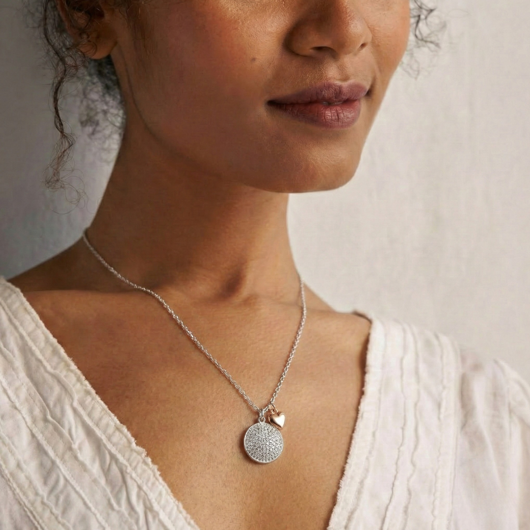 Blisse Allure Sterling Silver Necklace with heart shaped charm