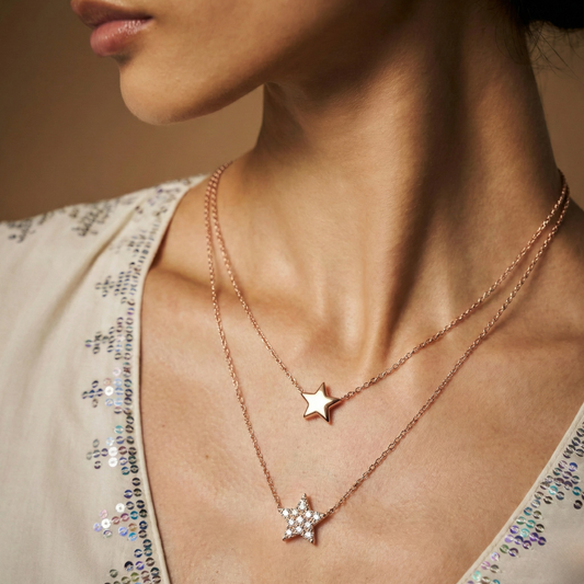 Celestial sterling silver rose gold plated layered necklace