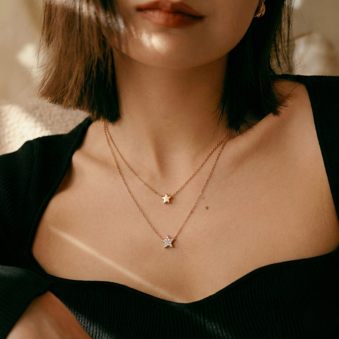 Celestial sterling silver rose gold plated layered necklace