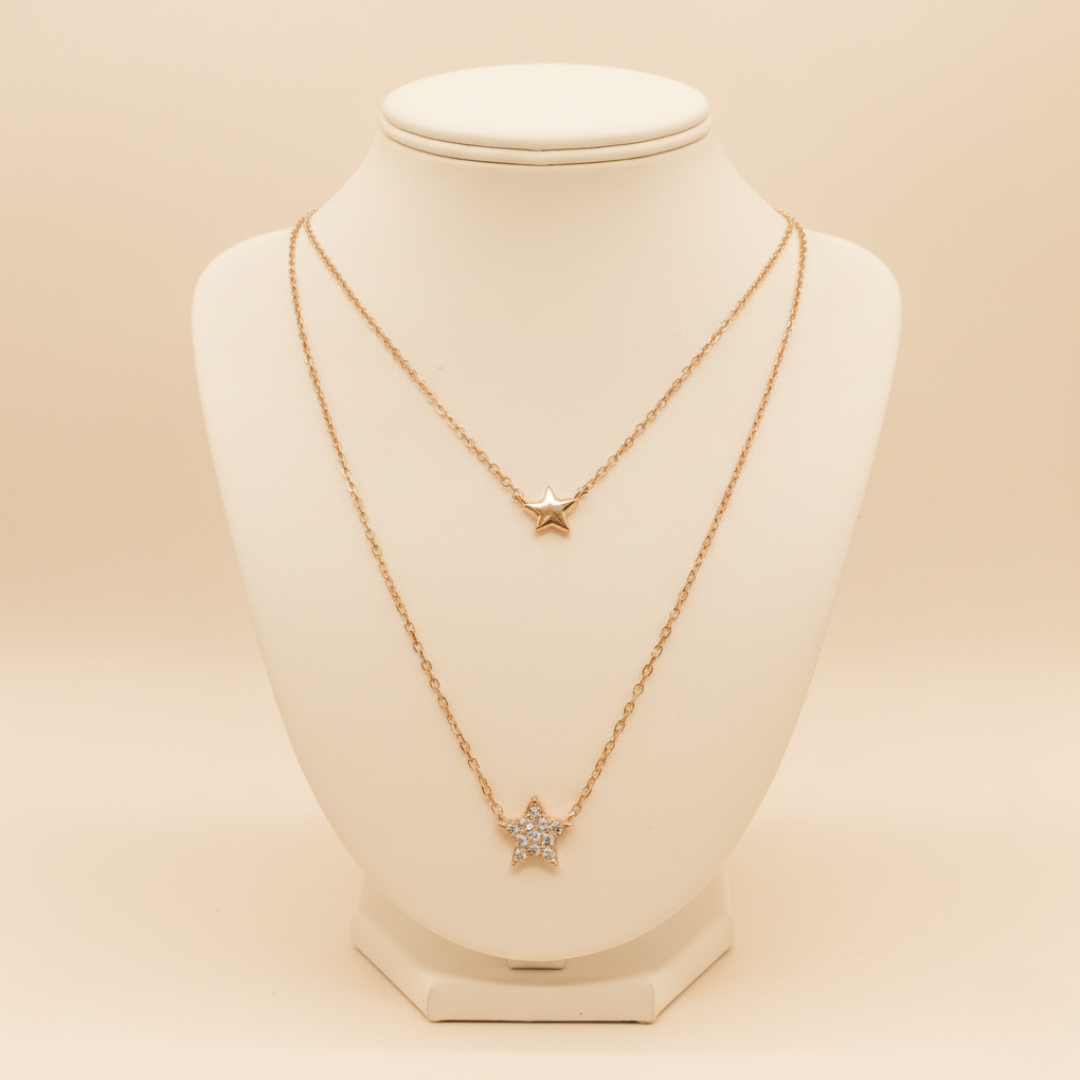 Celestial sterling silver rose gold plated layered necklace