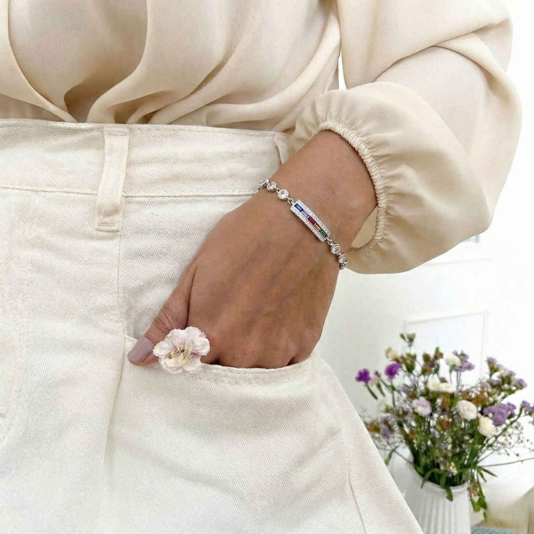 Blisse Allure Sterling Silver Rainbow Multicoloured CZ Bracelet
