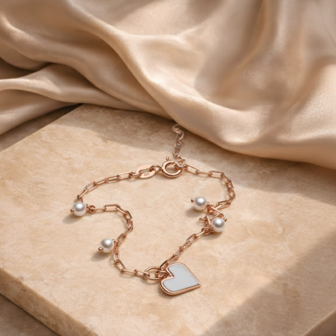 Bracelet with Heart shaped Charm and Pearl drops