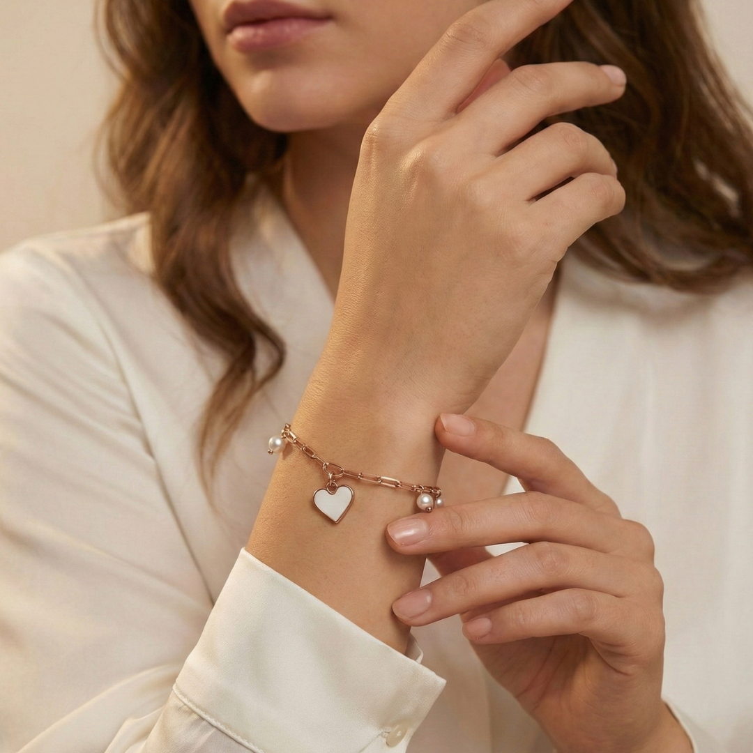 Bracelet with Heart shaped Charm and Pearl drops