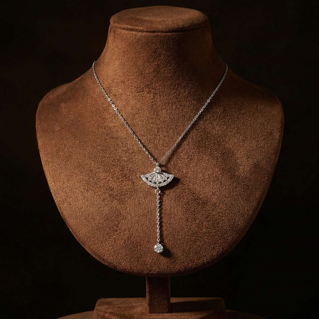 Blisse Allure Sterling Silver Fan Shaped Lariat Necklace