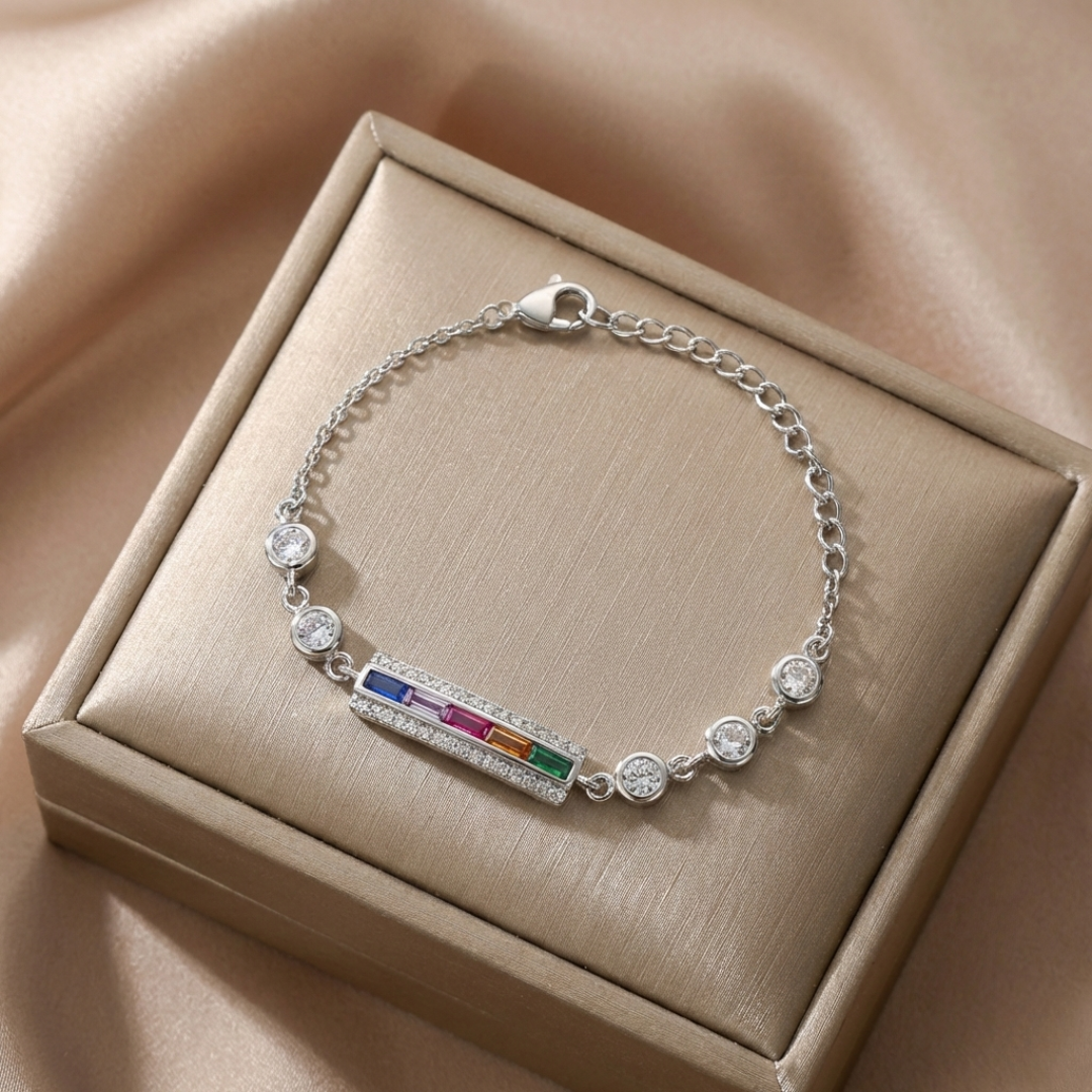 Blisse Allure Sterling Silver Rainbow Multicoloured CZ Bracelet