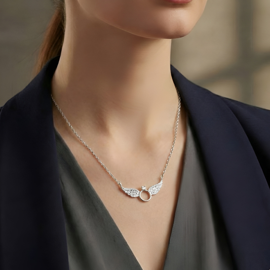 Blisse Allure Sterling Silver Angelic Wings Ring Pendant Necklace