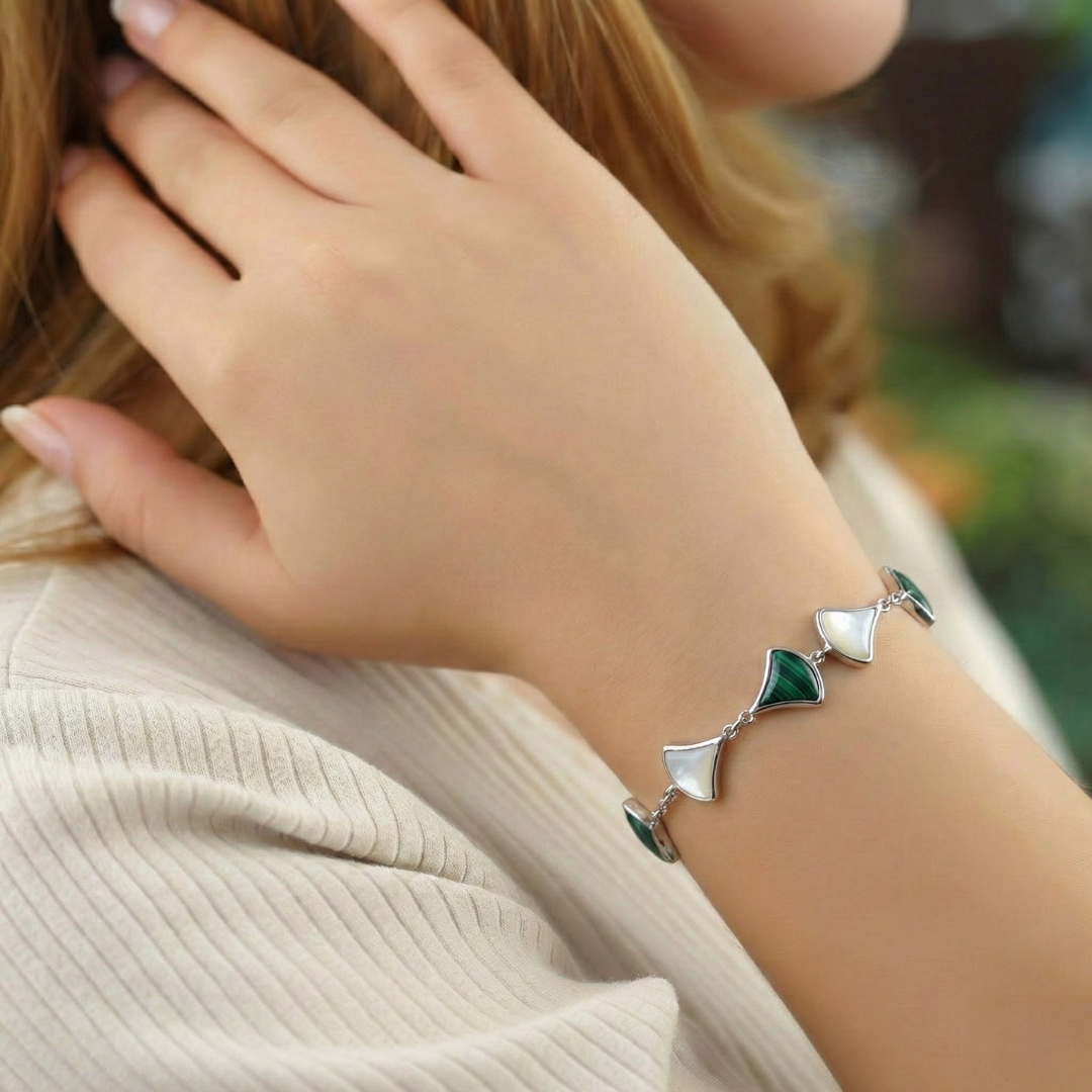 Blisse Allure Mother of Pearl with Malachite Sterling Silver Bracelet
