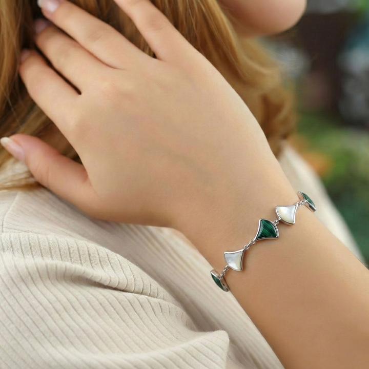 Blisse Allure Mother of Pearl with Malachite Sterling Silver Bracelet