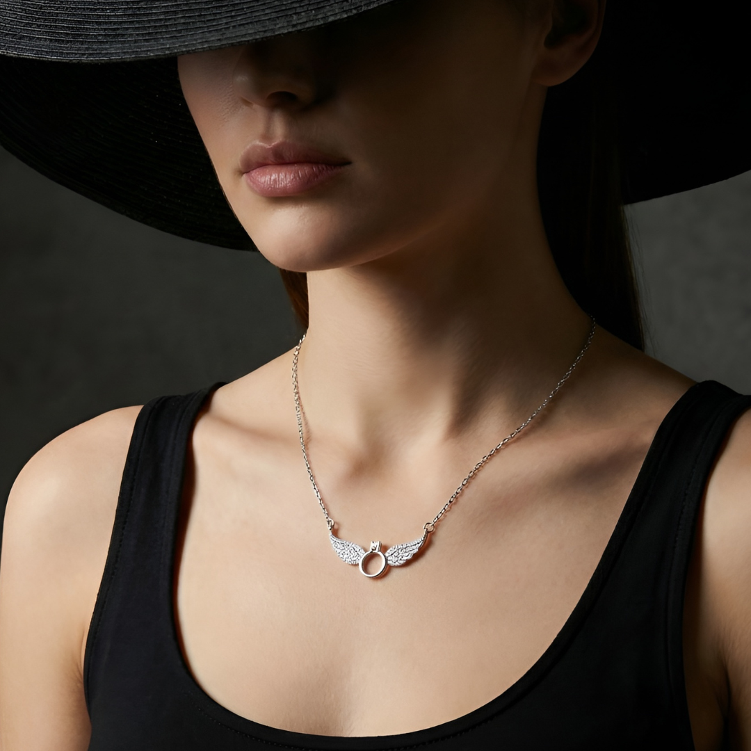 Blisse Allure Sterling Silver Angelic Wings Ring Pendant Necklace