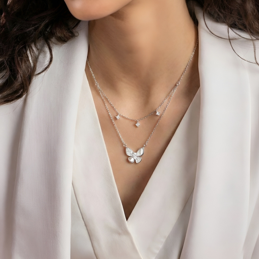 Blisse Allure Sterling Silver Butterfly Motif Layered Necklace