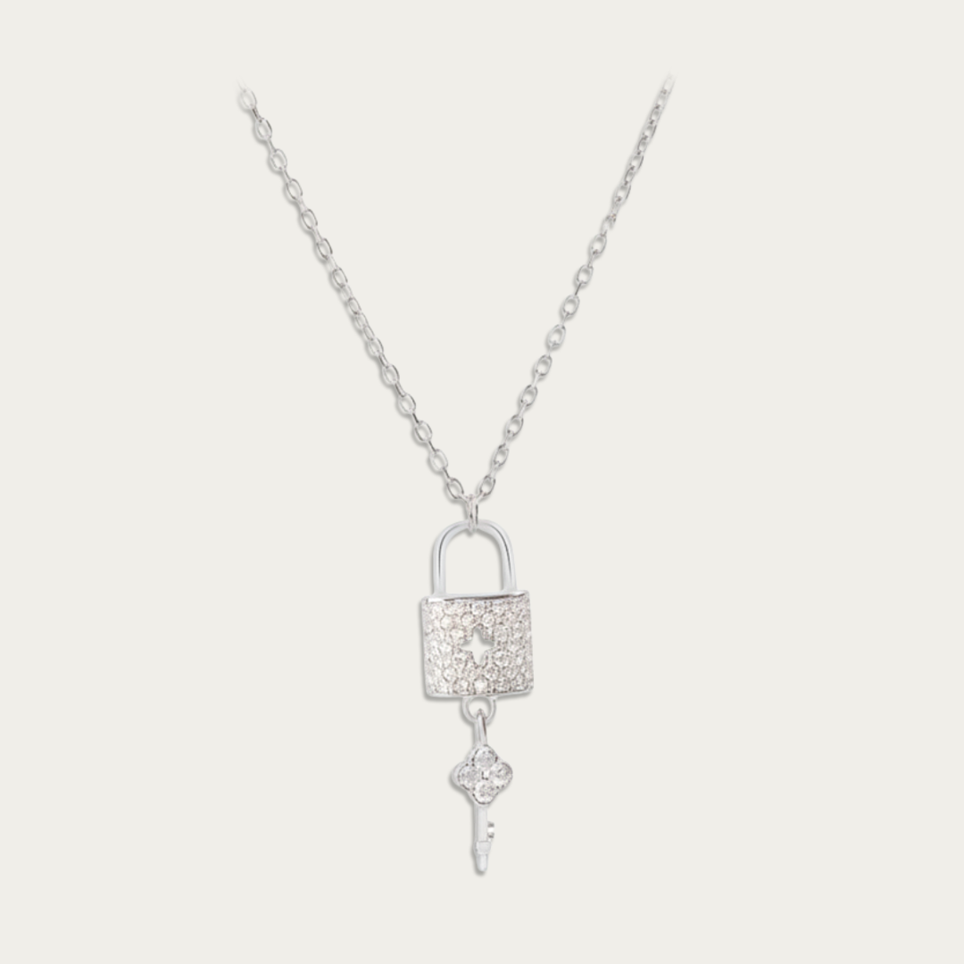 Blisse Allure Sterling Silver Padlock with Key Necklace