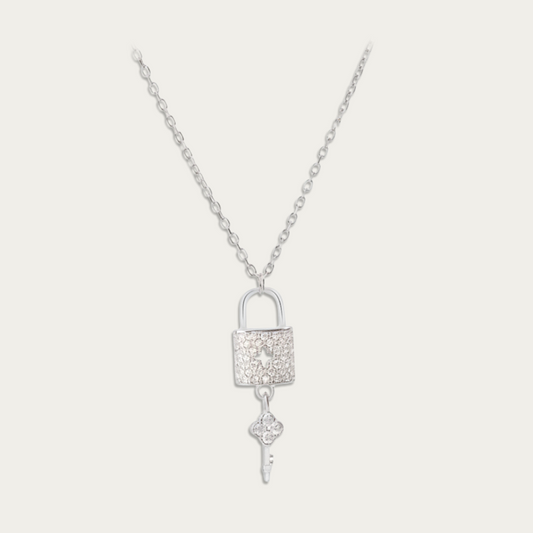 Blisse Allure Sterling Silver Padlock with Key Necklace