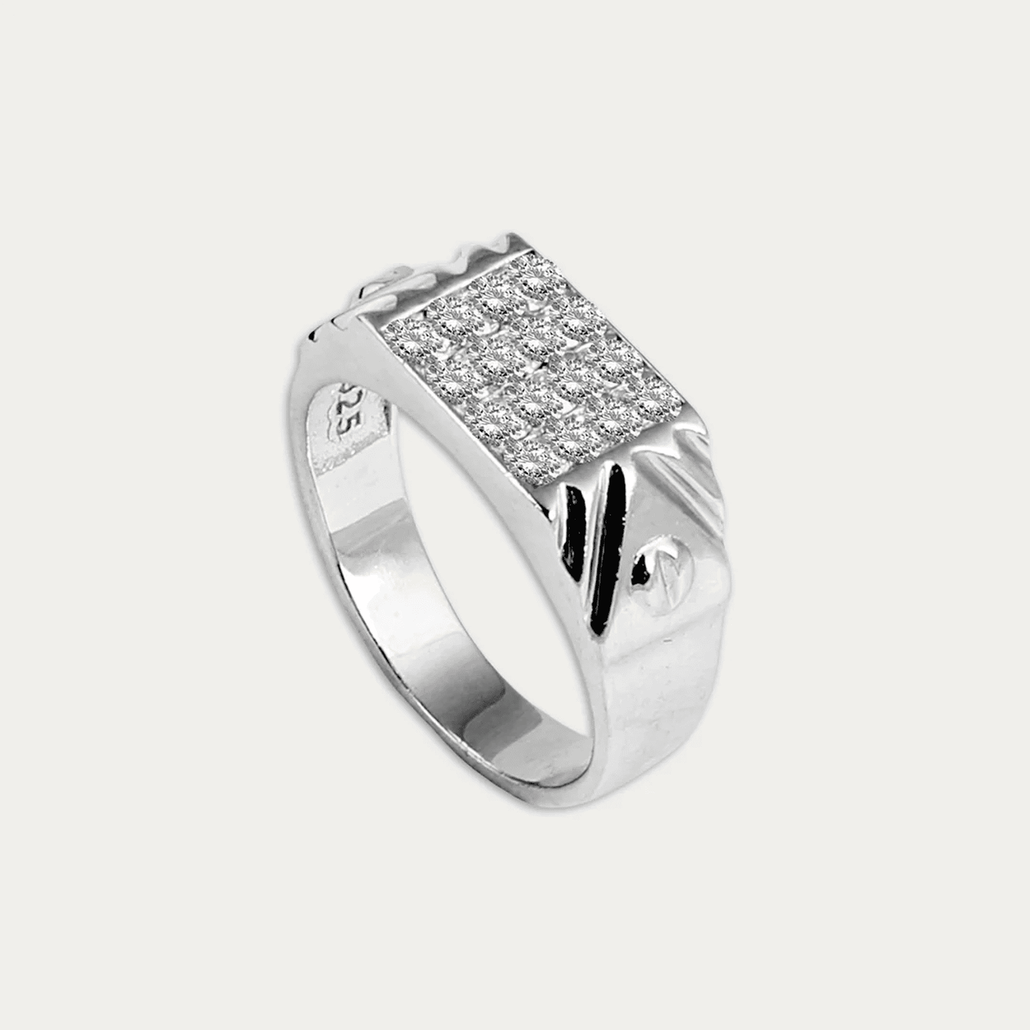 Ring with Rectangular Diamond Cluster & Side Engraving For Men - Blisseallure.in