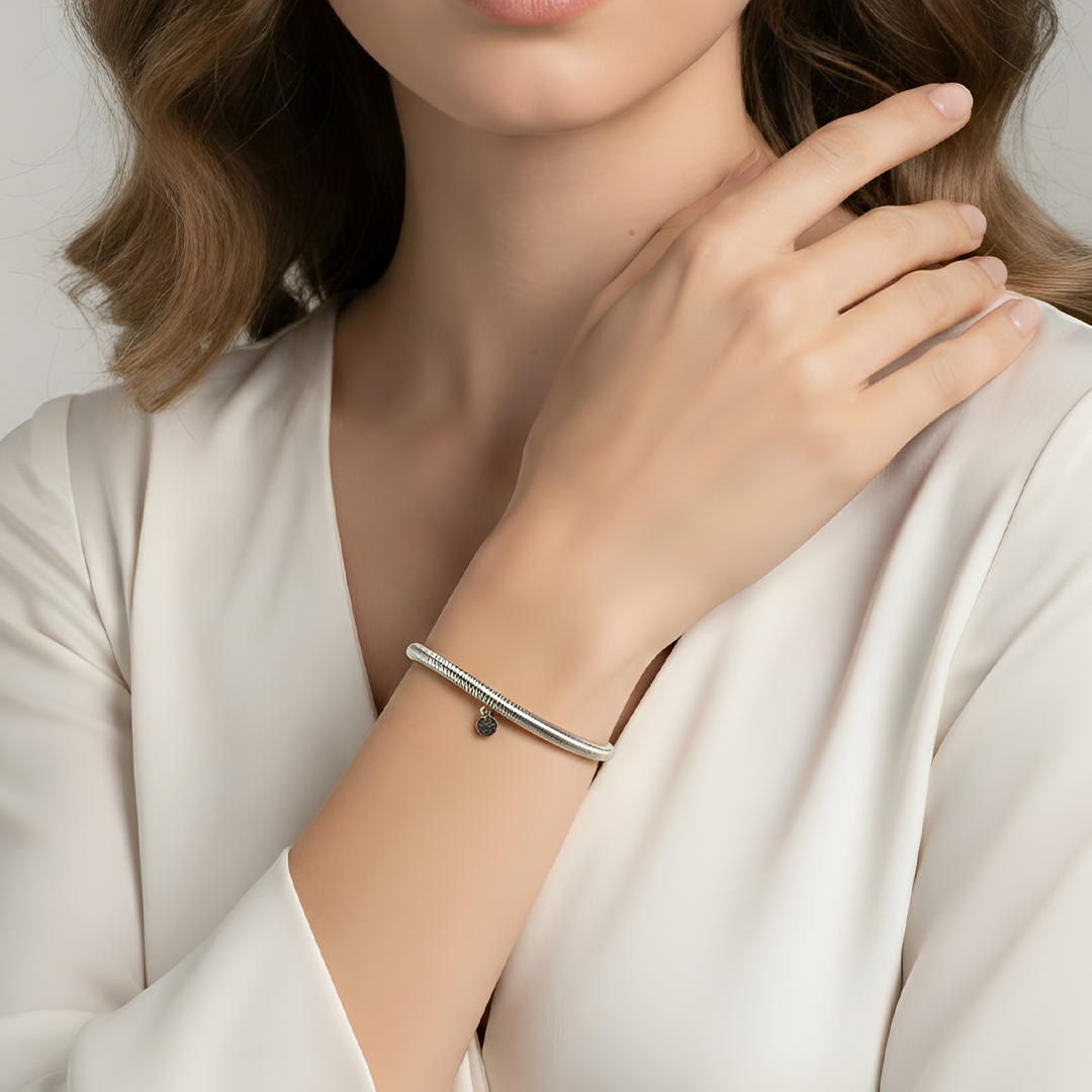 Italian Sterling Flexible Wire Wrapped Mesh Bracelet.