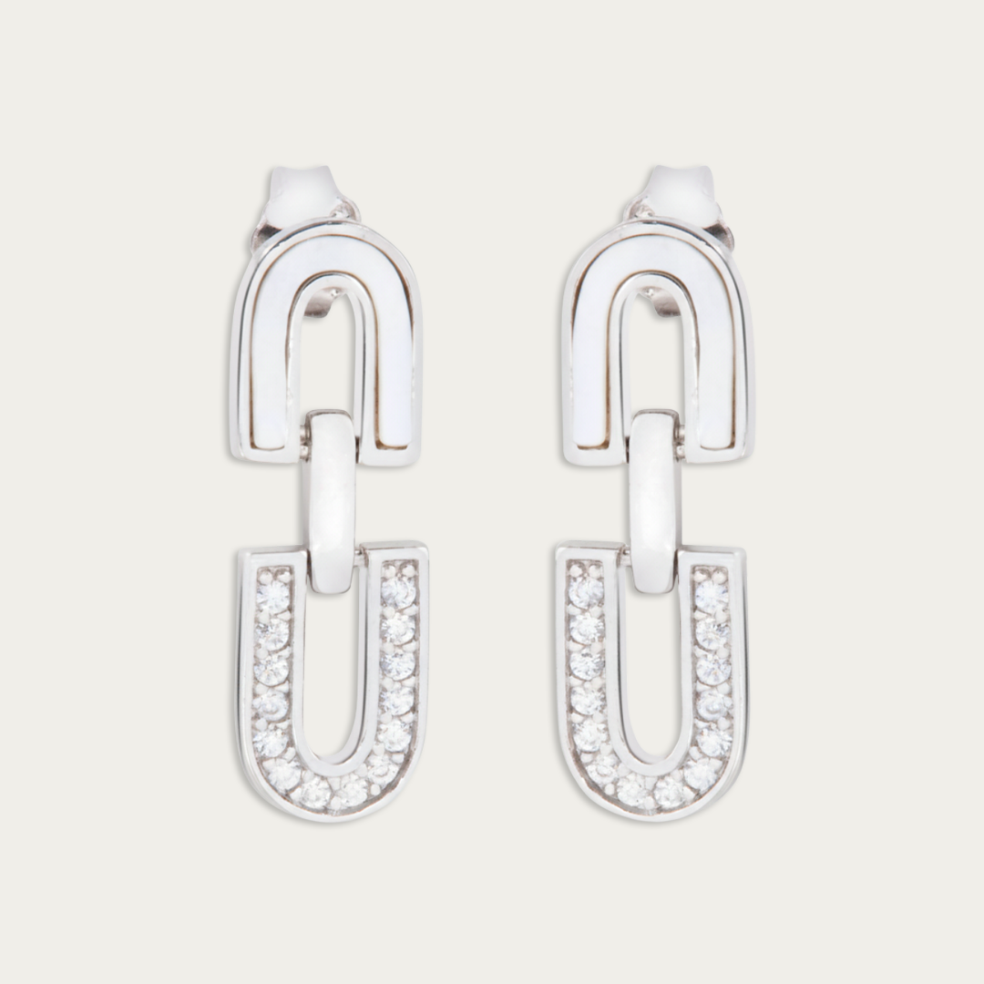 Blisse Allure Sterling Silver Rectangle Cable Link Drop Earrings