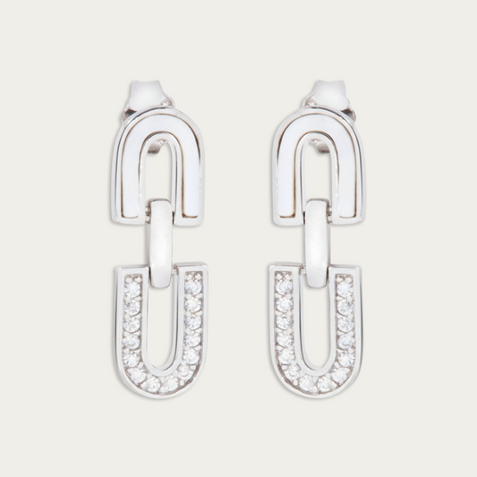 Blisse Allure Sterling Silver Rectangle Cable Link Drop Earrings