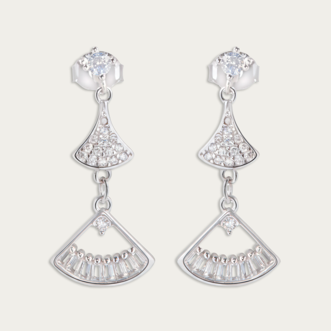 Blisse Allure Sterling Silver Fan Shaped Mosaic Drop Earrings