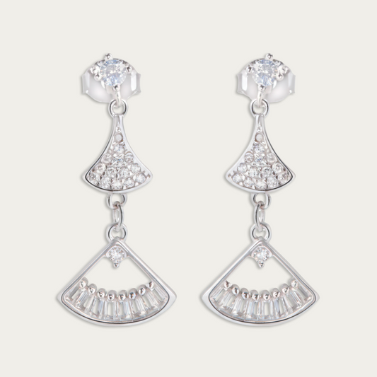 Blisse Allure Sterling Silver Fan Shaped Mosaic Drop Earrings