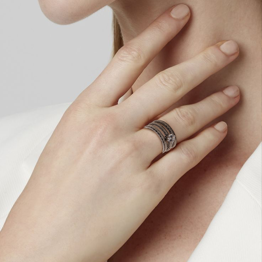 Blisse Allure 925 Sterling Silver Three Band Finger Ring with White Cz