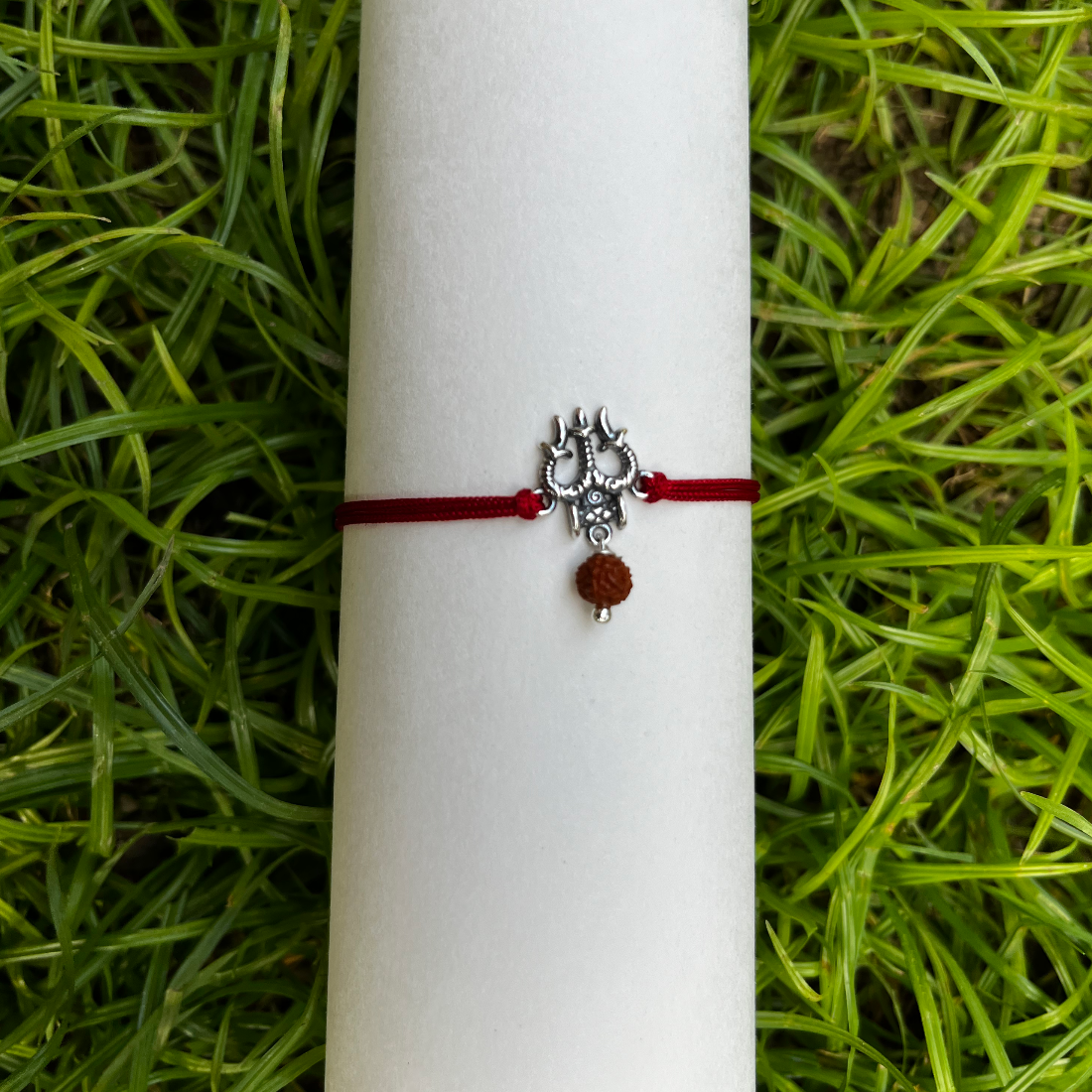 Blisse Allure Sterling Silver Trishul with Rudraksh bead Rakhi for Brother